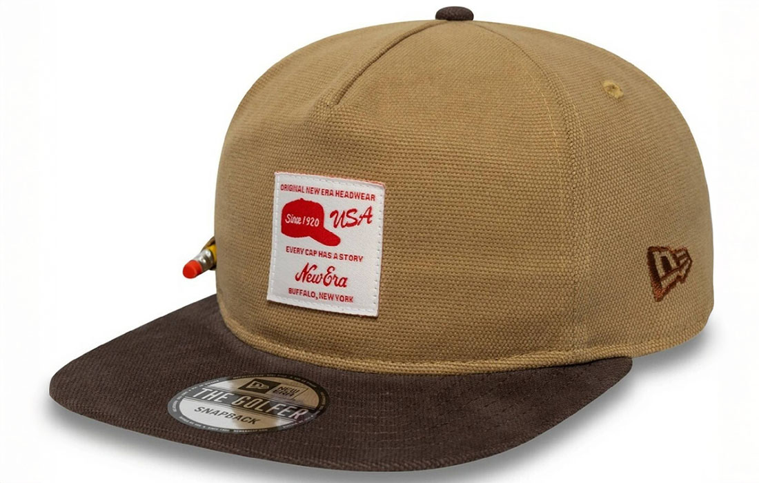 60595141 side Golfer Snapback New Era Flag embroidered on left Pencil Holder on right, pencil included Unstructured Crown Strapback Flat Visor 100% COTTON Product ID: 60595141