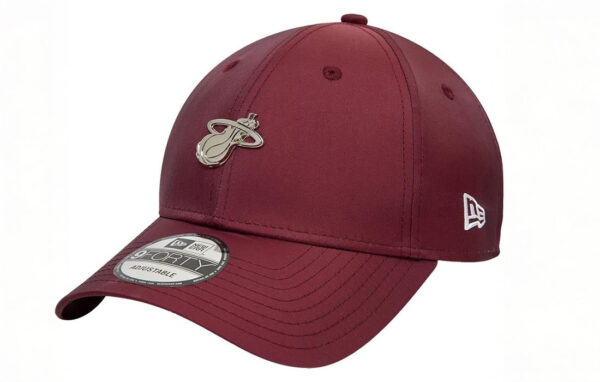 Miami Heat pin on the front New Era Flag embroidered on left Structured crown Strapback Curved visor Nylon and Polyester