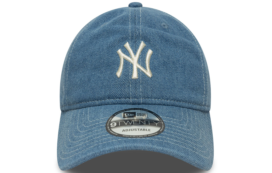 60667563_1 front MLB Denim New York Yankees 9TWENTY Cap New York Yankees midi logo on front New Era Flag embroidered on left Unstructured crown Strapback Curved visor Made with denim fabric 42.6% COTTON, 34.7% POLYESTER, 17.4% VISCOSE, 3% ACRYLIC, 2.3% POLYAMIDE