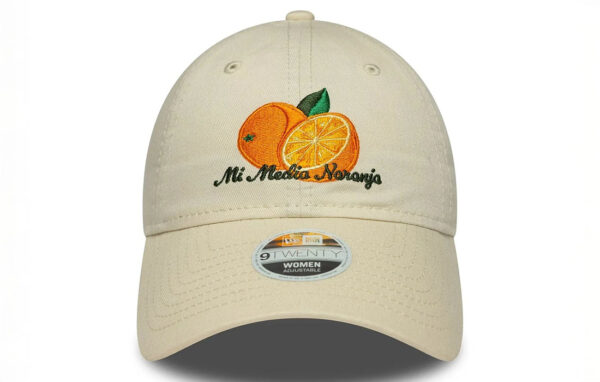 Women New Era Phrase Cream 9TWENTY Cap Orange graphic with Mi Media Naranja  wordmark in Spanish on front New Era Flag embroidered on left Unstructured crown Strapback Curved visor 100% COTTON Product ID: 60691303