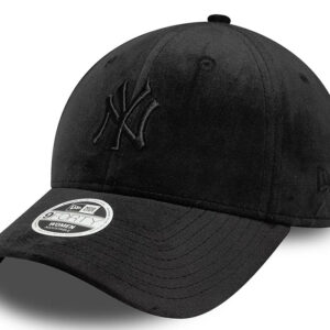 Women MLB Velour New York Yankees Black 9FORTY Cap New York Yankees midi logo on front New Era Flag embroidered on left Structured crown Strapback Curved visor Black undervisor Made with velour fabric 89.6% POLYESTER, 10.4% SPANDEX Product ID: 60758956
