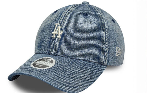 Womens MLB Denim LA Dodgers Blue 9TWENTY Cap LA Dodgers mini logo on front New Era Flag embroidered on left Unstructured crown     Strapback Curved visor Made with washed effect denim fabric   65% POLYESTER, 35% COTTON