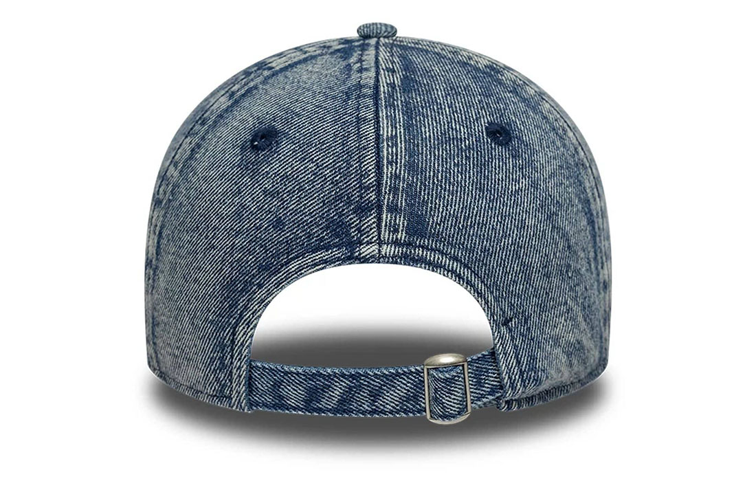 60758965_3 back Womens MLB Denim LA Dodgers Blue 9TWENTY Cap LA Dodgers mini logo on front New Era Flag embroidered on left Unstructured crown Strapback Curved visor Made with washed effect denim fabric 65% POLYESTER, 35% COTTON