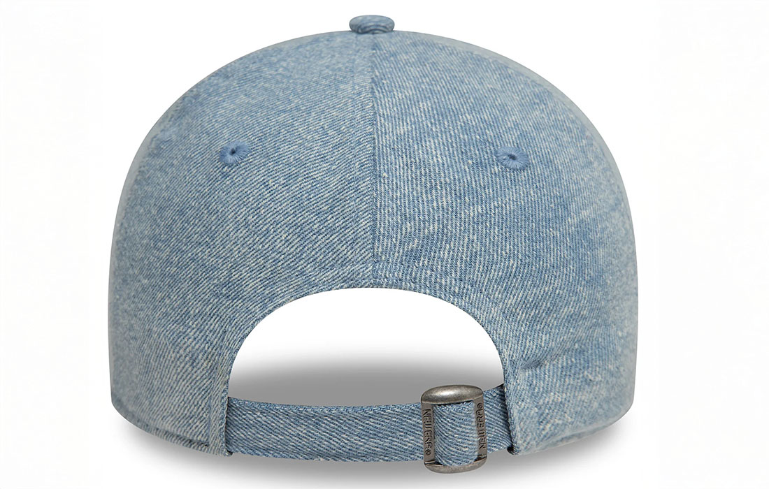 new-era-sapca-60595376-albastru-back Women Acid Denim 9TWENTY cap LA Dodgers logo on front New Era Flag embroidered on left Unstructured crown Strapback Curved visor 100% COTTON