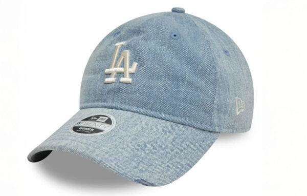Women Acid Denim 9TWENTY cap LA Dodgers logo on front New Era Flag embroidered on left Unstructured crown Strapback Curved visor 100% COTTON