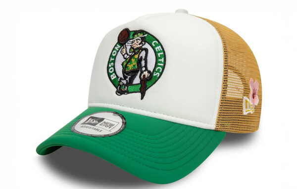 Boston Celtics Foam Trucker Cap Boston Celtics logo on front New Era Flag embroidered on left Floral Embroidery on the back Foam Crown Snapback Curved visor Mesh back and sides NYLON, ELASTANE Product ID: 60595276
