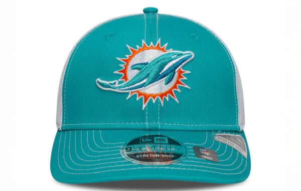 New Era 9Seventy NFL Miami Dolphins Cap Dolphins logo on the front New Era Flag embroidered on left Structured crown Superior cooling, Anti-microbial Curved visor COTTON, POLYESTER, ELASTANE Product ID 60667583